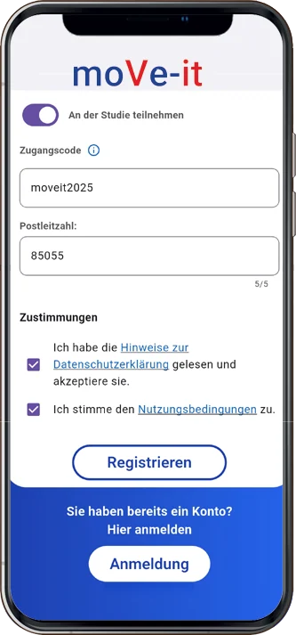 3. Registrierungsseite für Studienpatienten