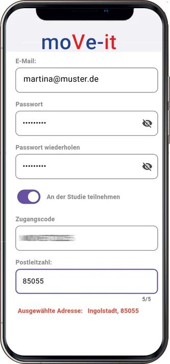 2. Registrierungsseite für Studienpatienten